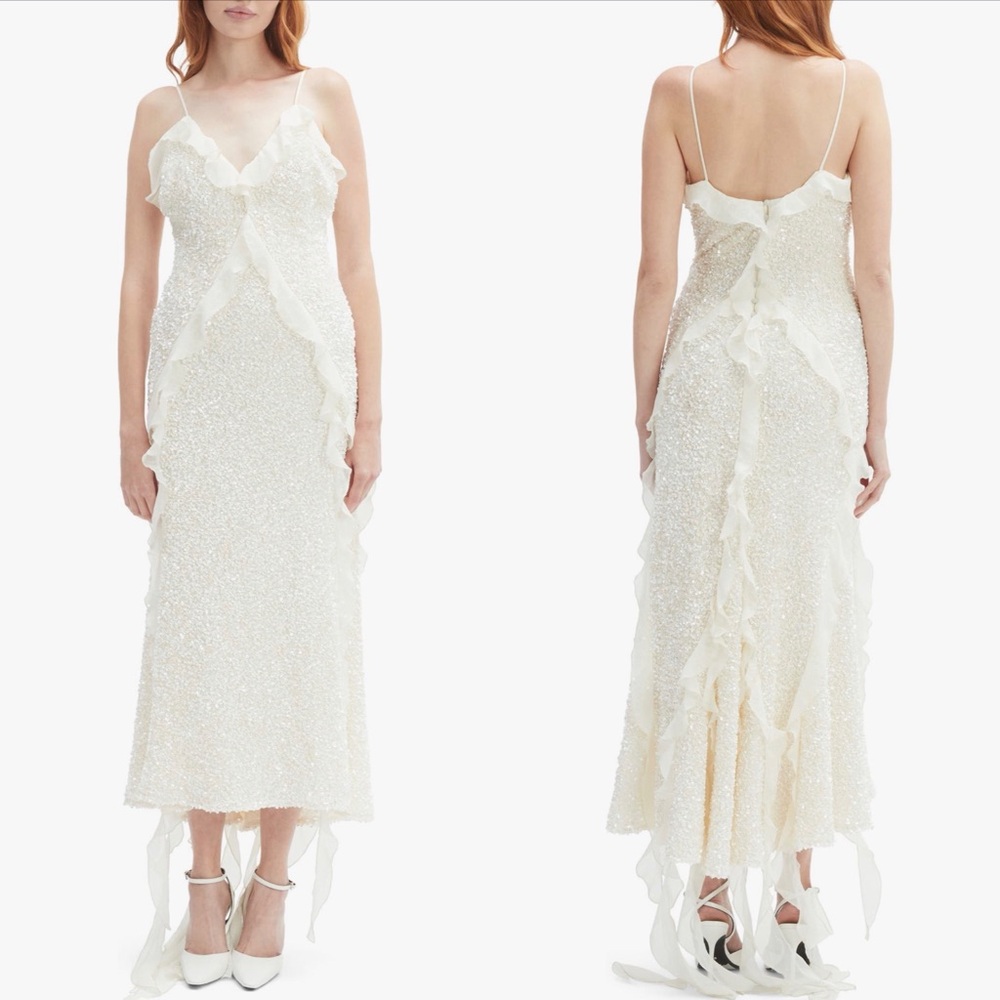 Bardot Marcella Ruffle Sequin Dress in White Ivory - New With Tags